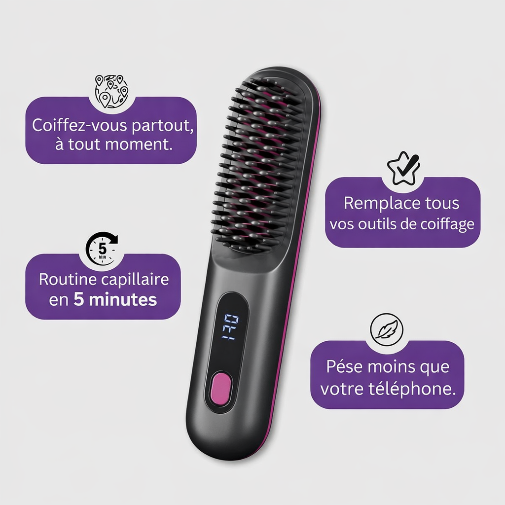 NEW Electric Ceramic Heating Straight Hair Comb Wireless Portable Negative Ion Styling Tool Rechargeable USB Straightening Brush