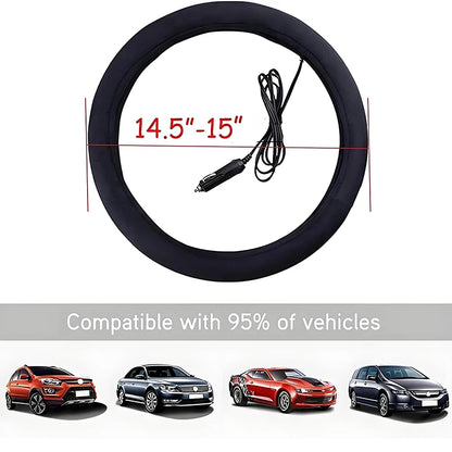 12V Heated Steering Wheel Cover Warm In Winter Universal Fit Steering Wheel Protector Outer For Cars Trucks Vans Car Accessories